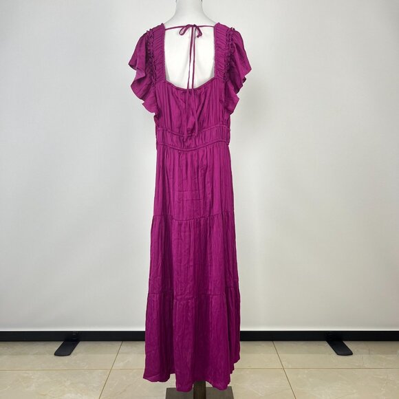 NWT ANTHROPOLOGIE Ruffled Tiered Midi Dress In Berry Size XLP - Picture 9 of 16